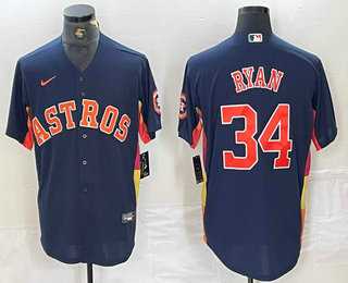 Mens Houston Astros #34 Nolan Ryan Navy Blue Team Logo Stitched MLB Cool Base Nike Jersey